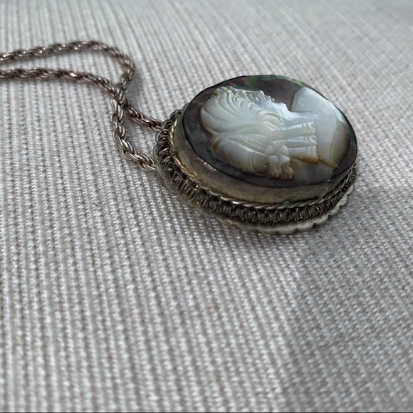 Art Nouveau Cameo Mother of Pearl Abalone Pendant - Picture 6 of 13